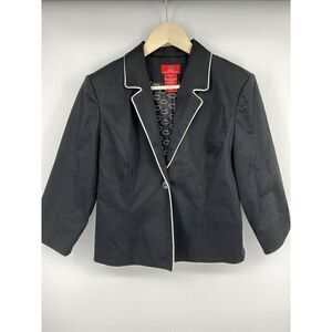Oscar de la Renta Black Blazer with Cream Piping One Button Women's Size 10